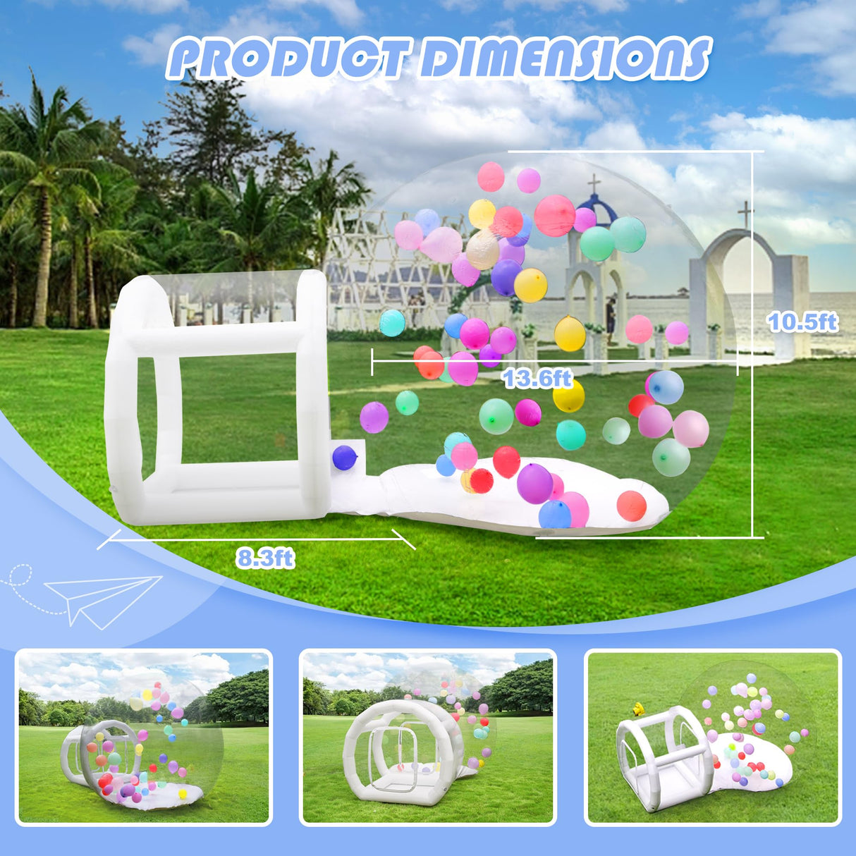 Inflatable Bubble House,13ft Bubble Tent Dome & 8ft Tunnel, Clear Bubble Dome, PVC Transparent Inflatable Bubble House with Blower for Kids Party Balloon Garden Tent for Outdoor Backyard Party Step4Fun