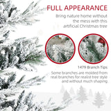 HOMCOM 8 Foot Pine Snow Flocked Artificial Christmas Tree with 1479 Realistic Cedar Branches, Auto Open, Home Holiday Decoration, Green HOMCOM