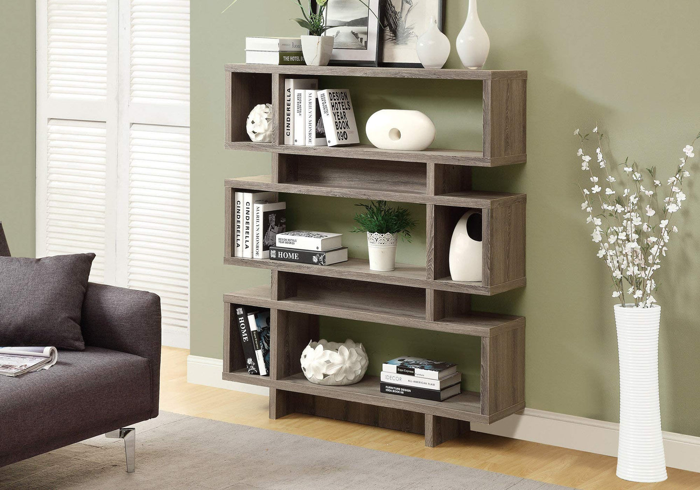 Contemporary Dark Taupe 4-Tier Bookcase by Monarch Specialties - 55" High Etagere for Home & Office - WoodArtSupply