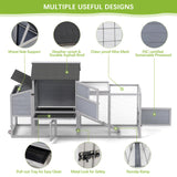 COZIWOW 82" Large Wooden Chicken Coop, Outdoor Rabbit Hutch with Wheels, Sunshine Board, Asphalt Roof, Ramp, Openable Top, Door, Window, Pull-Out Tray, Indoor Bunny Cage (Gray with Pattern) COZIWOW