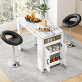 COSTWAY Bar Table, Modern Faux Marble Breakfast Table with 7 Hanging Hooks, Open Compartment, Storage Cabinet & Adjustable Shelf, Counter Height Dining Table for Kitchen, Dining Room, Living Room COSTWAY