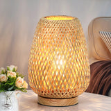 Rattan Table Lamp, Stepless Dimmable Small Beside Lamp, Vintage Wicker Wooden Nightstand Lamp, Boho Bamboo Woven End Table Lamp for Bedroom Living Room Desk Kids Room, 2700K T45 LED Bulb Included Brightever