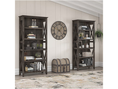 Bush Business Furniture Key West Tall 5 Shelf Bookcase Set in Dark Gray Hickory - Stylish Storage Solution for Any Space - WoodArtSupply