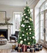 DWVO 7.5 FT Pre-Lit Slim Pencil Fraser Fir Artificial Christmas Tree with 350 Lights and 1000 Branch Tips, Green DWVO