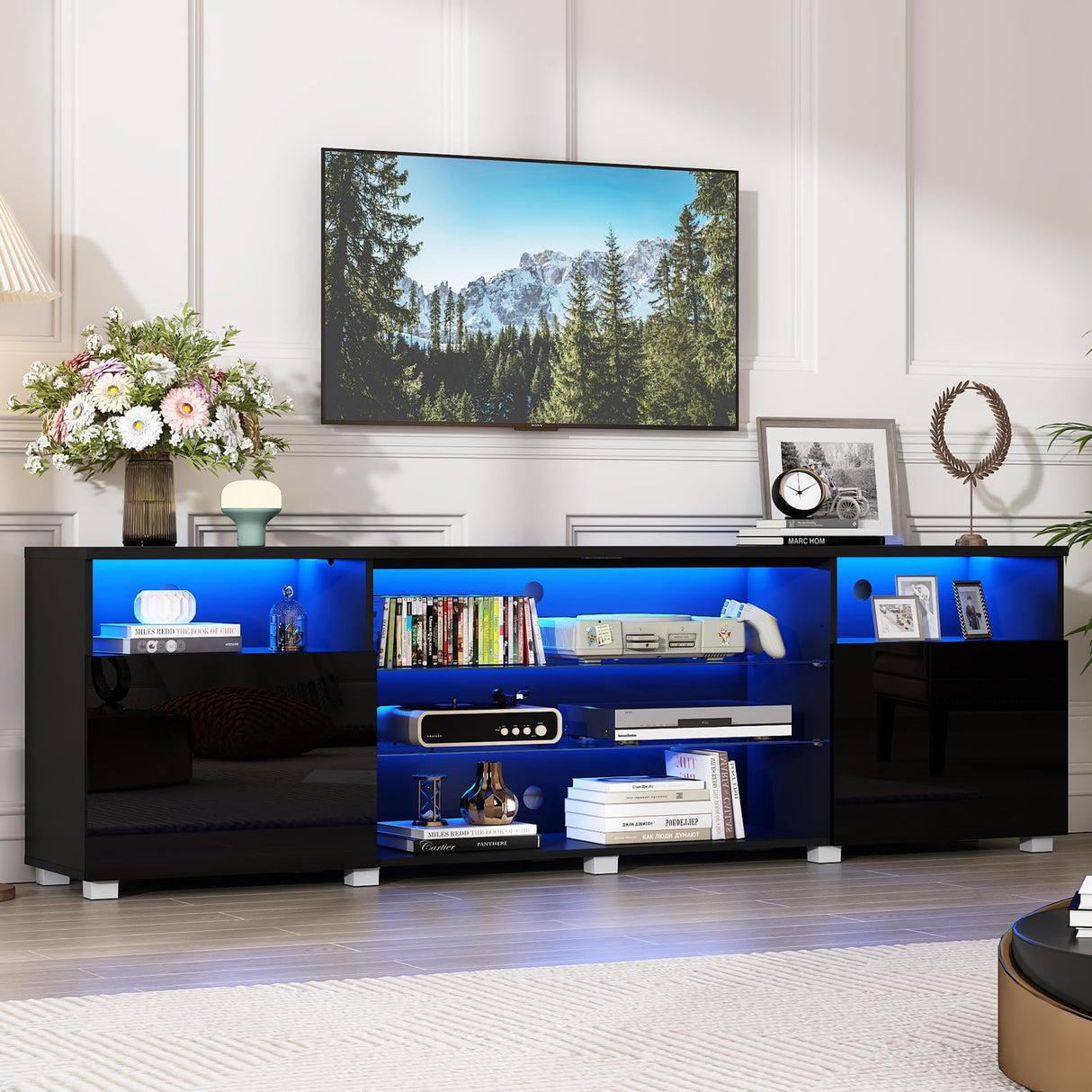 Vinctik 6&Fox Modern LED 80.7 inch TV Stand for 80/85/90 inch TV,High Glossy TV Entertainment Center with Storage Drawer,TV Stands for Living Room,APP RGB Light,Smart Modern TV Cabinet Vinctik 6&Fox