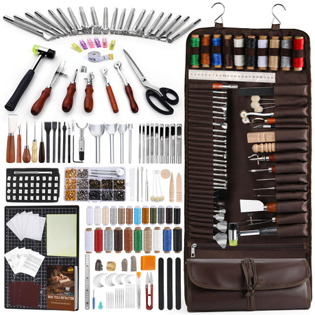 BAGERLA 315PCS Leather Craft Tools, Upgraded Leather Tools for Working with Custom Storage Bag Cutting Mat Stamping Punching Groover Carving Binding Grinding Cutting Tooling Kit BAGERLA