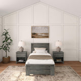 Plank+Beam Rustic Wood Twin Bed Frame, Platform Bed with Headboard, Solid, Driftwood Plank+Beam