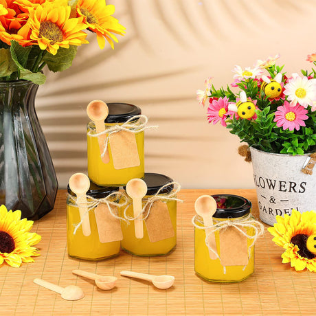 Baderke 50 Sets 3 Inch Mini Wooden Spoons Small Wooden Spoons Disposable Small Spoons for Spice Jars Wood Spoons with Tags and Twine Condiments Honey Sugar Kitchen Cooking Oil Tea Coffee Baderke