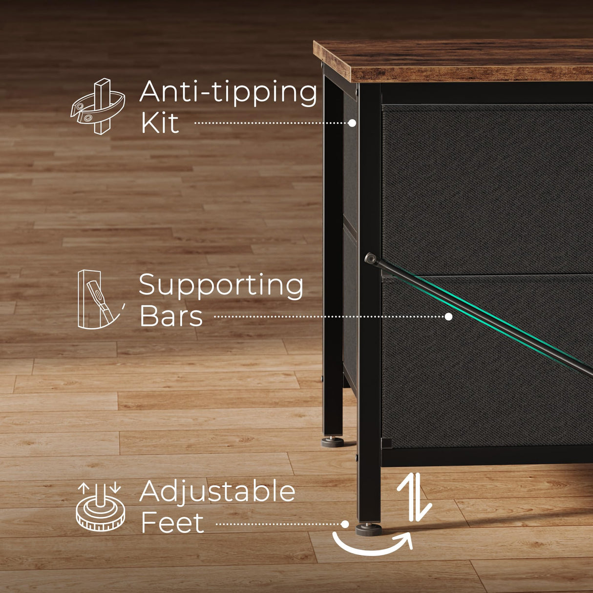 Huuger Dresser with 7 Drawers, 47 Inch Dresser TV Stand for 43, 50, 55 Inch TV, Wide Fabric Dresser Chest of Drawers, Metal Frame, Storage Dresser for Bedroom, Nursery, Clothing, Rustic Brown Huuger