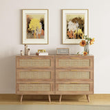 Trironsun 3 Drawer Dresser for Bedroom Rattan Dresser Chest of Drawers with Spacious Storage Boho Clothes Storage Nightstand for Living Room Trironsun