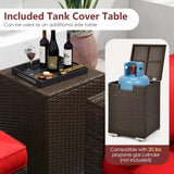 Tangkula 7 Pieces Outdoor Sectional Sofa Set Set with 32” Fire Pit Table and Propane Tank Cover, for Deck, Garden and Backyard, Fire Pit Protective Cover Included (Red) Tangkula