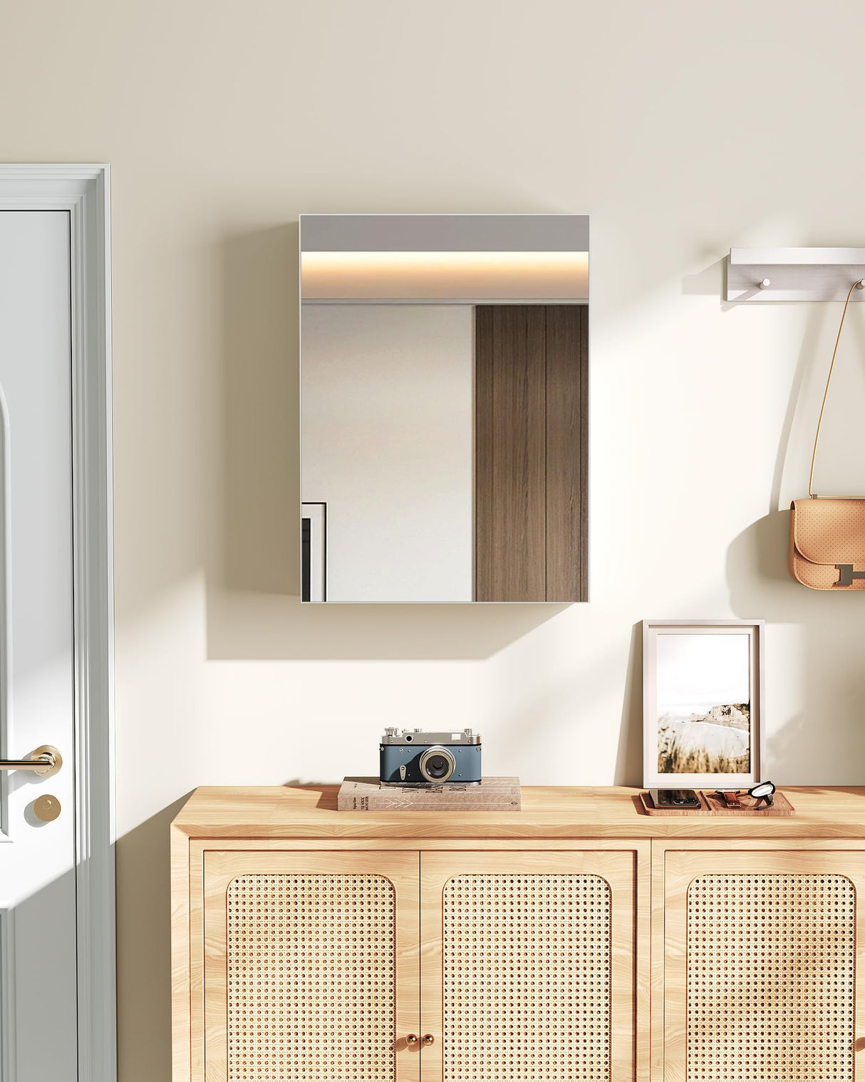 CHOEZON Wall-Mounted Bathroom Vanity with Mirror, Medicine Cabinet with Storage Function, Hanging Storage Cabinet, Adjustable Shelves, White CHOEZON