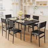 Ahomly 7-Piece Extendable Dining Table Set with 6 Padded Chairs, 63" Dining Table Set for 4-6, Kitchen Table Set with MDF Board & Metal Frame, for Small Space, Kitchen, Apartment, Black Ahomly