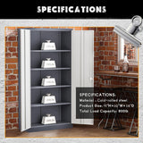 Greenvelly Metal Garage Storage Cabinet, Tall Locking Storage Cabinet with 2 Doors and 4 Adjustable Shelves, Steel Tool Cabinet, Lockable Filling Cabinet for Home, Office, Garage, School (Gray White) Greenvelly