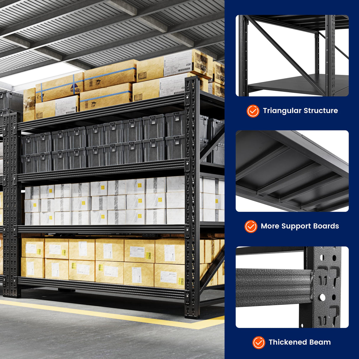 Yizosh Garage Shelving Unit, 3000LBS Storage Shelves, Metal Shelving Adjustable Storage Shelves Heavy Duty, Suitable for Garage, Supermarket, Warehouse, 48" W x 24" D x 70" H Yizosh