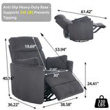 GNMLP2020 Power Swivel Glider Rocking Recliner Nursery Chair, Corduroy Rocker Recliner with USB, 2 Pillows, Barrel Armchair Single Sofa for Living Room Bedroom, Dark Grey GNMLP2020