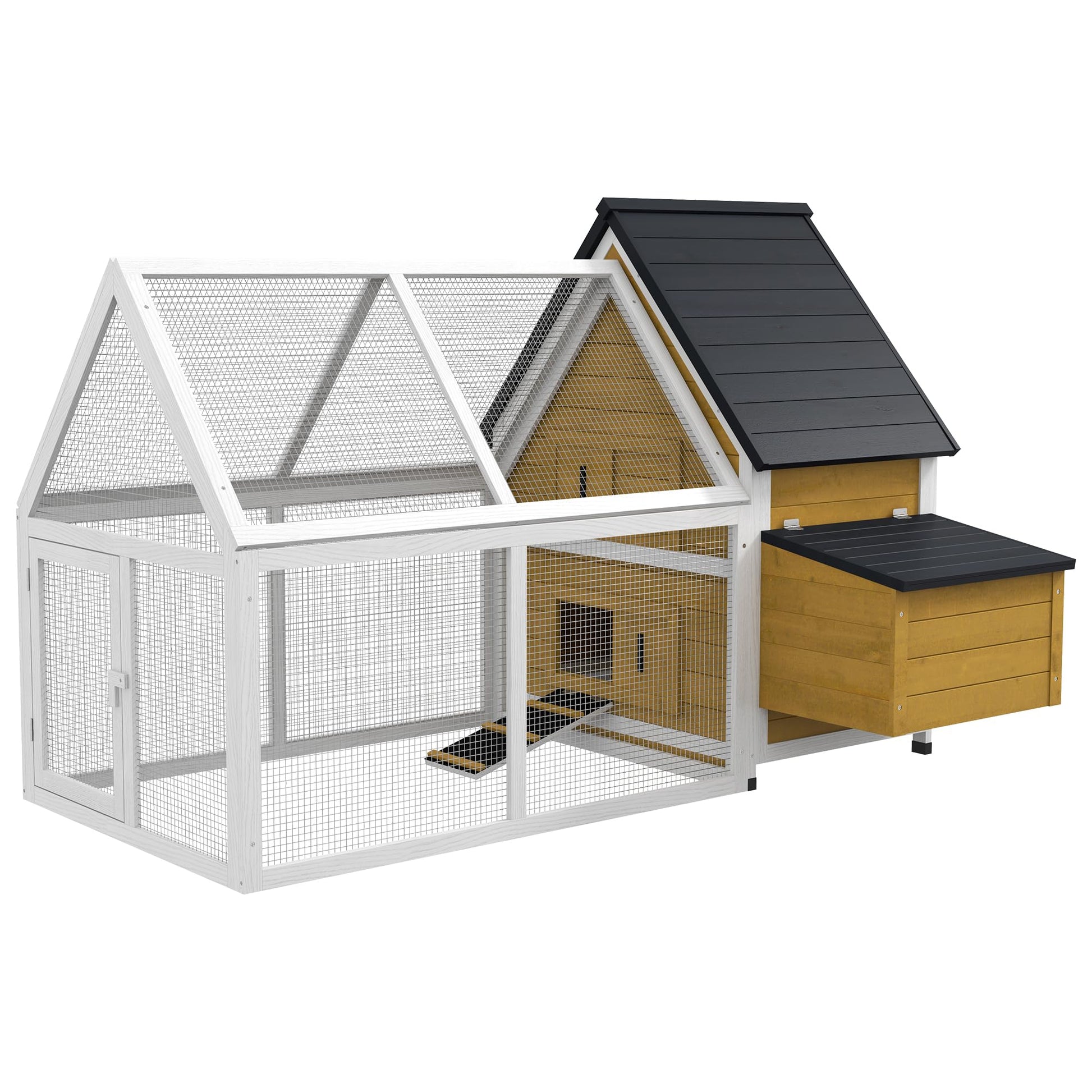 PawHut 65" Chicken Coop Wooden with Detachable Run, Outdoor Chicken House Poultry Cage Hen with Nesting Box, Removable Tray, Roosting Bars, Ramp, for Garden Backyard, Yellow - WoodArtSupply