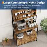 68" Kitchen Bakers Rack with Storage, Freestanding 6-Tier Industrial Coffee Bar Station with Power Outlet, Microwave Stand with Shelves & Cabinet for Pots, Pans, Spices & Kitchen Essentials Mochalight