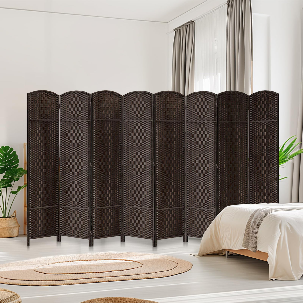 HALLYBEE Room Divider for Space Separation, Room Dividers and Folding Privacy Screens, 6ft Wall Partitions, Privacy Screen, 16in Folding Panel Separation 8 Panel, Dark Mocha HALLYBEE
