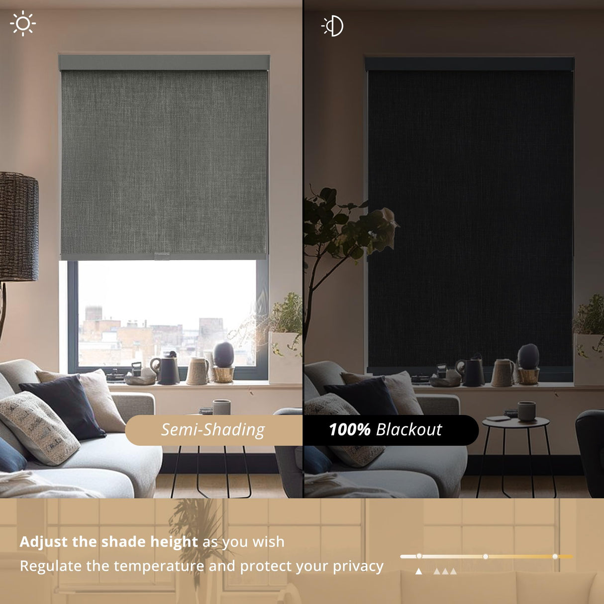 AOSKY Linen Roller Blinds Shades for Indoor Windows Pull Down Cordless Blackout Black Out Window Shade 20 Inch Blinds for Home Dark Grey AOSKY