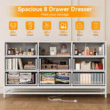 Patikuin 8 Deep Drawer White Dresser for Bedroom with Charging Station and LED Lights, 59" TV Dresser Wooden Large Long Dresser, Modern Chest of Drawers Storage Organizer for Closet, Living Room Patikuin