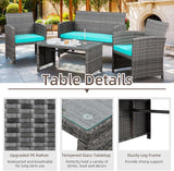Shintenchi 4 Piece Patio Ratten Set Outdoor Furniture Set Wicker Conversation Set with Cushions and Tempered Glass Tabletop,Blue Shintenchi