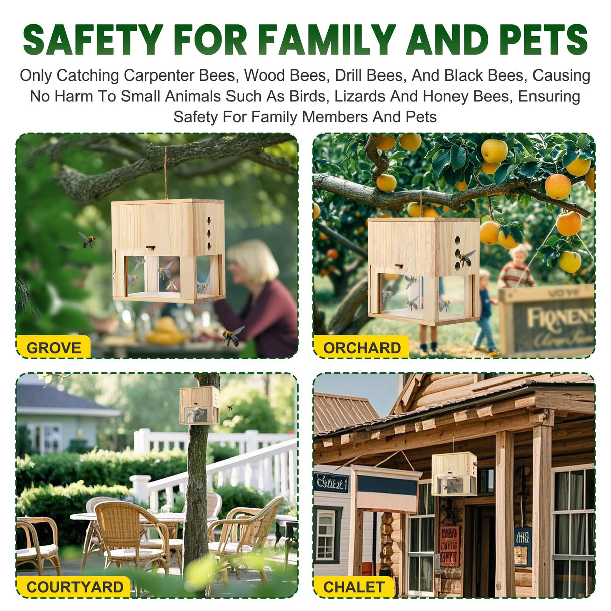 Qualirey 1 Pack Carpenter Bee Trap for Outside, 2 in 1 Catch & Release Wood Bee Traps Outdoor Hanging, Wood Boring High Capacity External Bees Vault, Defender Trap for Bees Catching Qualirey