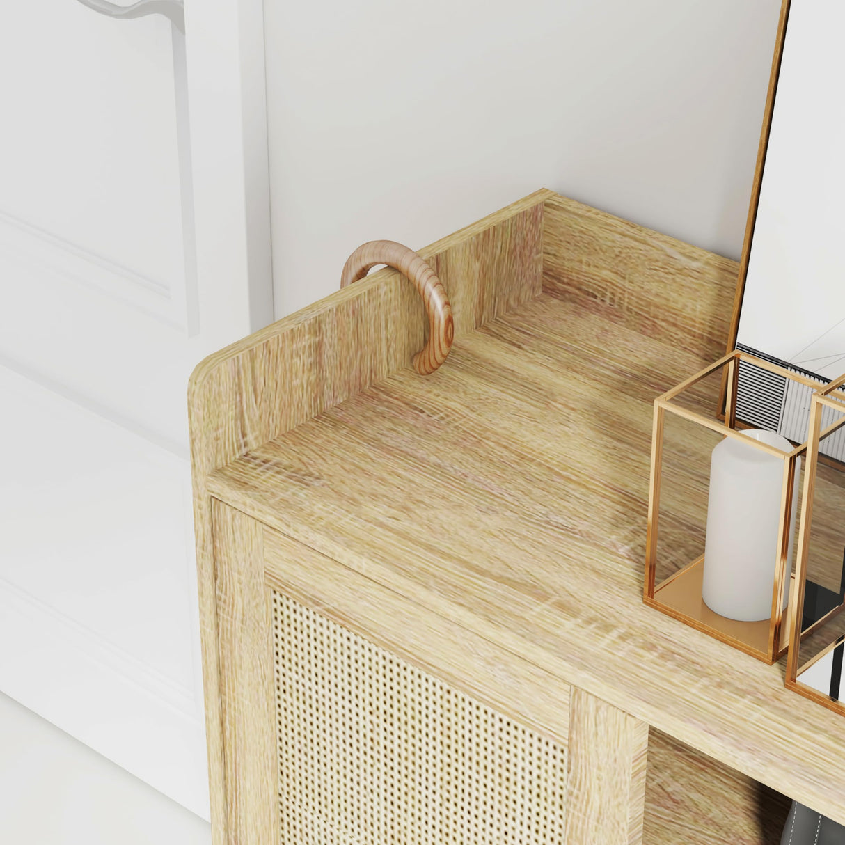 Shoe Cabinet - Rattan Shoe Cabinet for Entryway, Shoe Storage Cabinet with Adjustable Shelves, Natural Shoe Cabinet, Farmhouse Freestanding Wood Shoe Rack Organizer for Closet, Living Room, Hallway IANUE