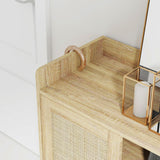 Shoe Cabinet - Rattan Shoe Cabinet for Entryway, Shoe Storage Cabinet with Adjustable Shelves, Natural Shoe Cabinet, Farmhouse Freestanding Wood Shoe Rack Organizer for Closet, Living Room, Hallway IANUE