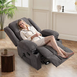 HAOMARKETS Classic Manual Recliner Set of 2 with Massage and Heat for Adults, Breathable Fabric Recliners with Two Cup Holders, Overstuffed Heavy Duty Reclining for Living Room, Grey HAOMARKETS