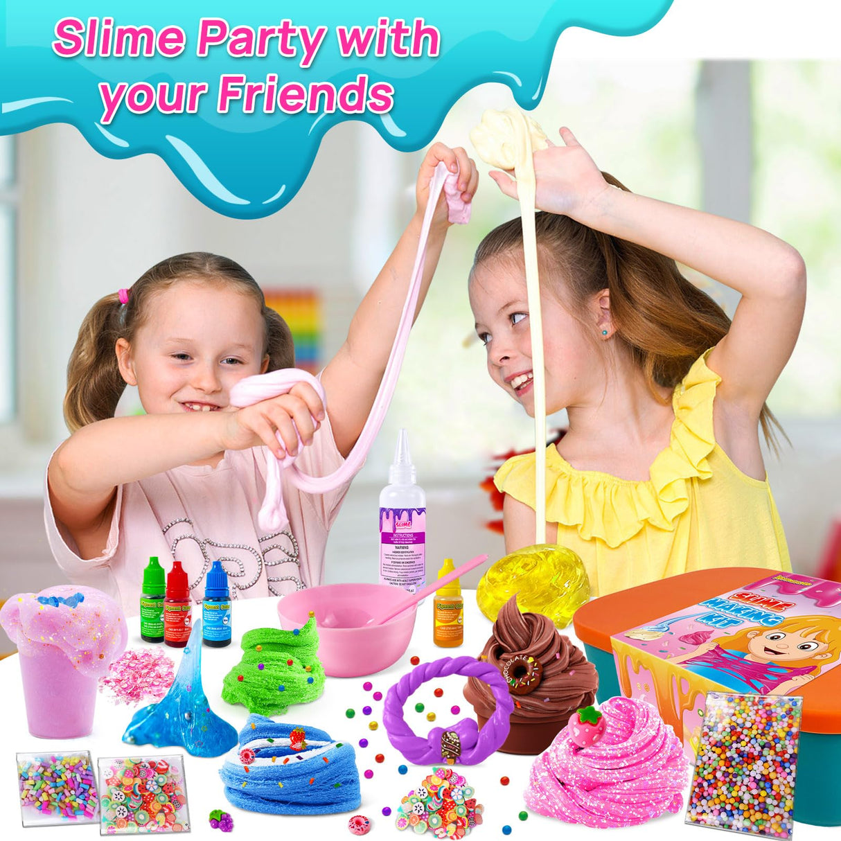 YOPINSAND Ice Cream DIY Slime Kit for Girls, Glimmer Crunchy, Confetti Slime Making Kit for Girls, Butter, Foam, Cloud Slime with Add-ins, Foam Balls, Charms, Party Favors Gift Toys for Kids 6-12 YOPINSAND