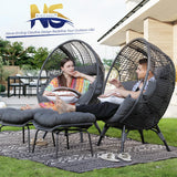 NICESOUL Patio Egg Chair with Ottoman, Big Oversized 440lbs Half-Egg Shape Chair w/Footstool, Comfortable Boho Rattan Lounger Chair w/Cushion for Reading, Living Room, Indoor, Exteriors, Porch,Gray NICESOUL