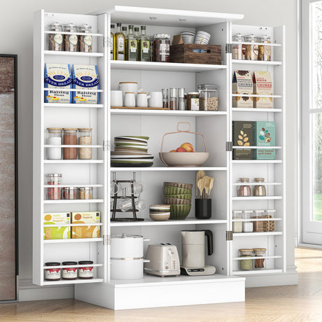 kepptory 47” Pantry Cabinet, Kitchen Pantry Storage Cabinet with Doors and Adjustable Shelves, Brown Freestanding Buffet Cupboards Sideboard for Living Room and Dinning Room (White) kepptory