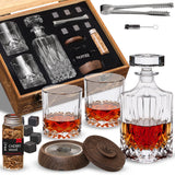Whiskey Gift Set, 14 pcs - Whiskey Decanter + Wooden Smoker + Old Fashioned Glasses - 2 pcs, in Wooden Box with Wood Chips, Whiskey Stones 6 pcs Included - Gift for Men (Torch Not Included) homia