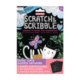 Ooly Mini Scratch & Scribble Art Kit - 6 Card Rainbow Scratch Art Set Summer Crafts for Kids, Travel-Friendly Craft Kit, Wooden Tool Included - Cutie Cats Ooly