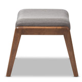 Baxton Studio Elyse Walnut Wood Grey Fabric Upholstered Footstool Baxton Studio