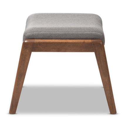 Baxton Studio Elyse Walnut Wood Grey Fabric Upholstered Footstool