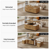 homary Natural Lift Top Coffee Table with Hidden Storage, 3 in 1 Multi-Function Modern Folding Center Table with 4 Stools and Casters homary