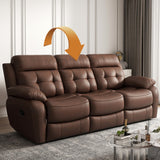 Olodumare Genuine Leather Manual Reclining Sofa with Console, Drop Down Table, Cup Holders and Magazine Bag, 3-Seater Recliner, Mid-Century, for Living Room, Bedroom, Recreation Room-Brown Olodumare