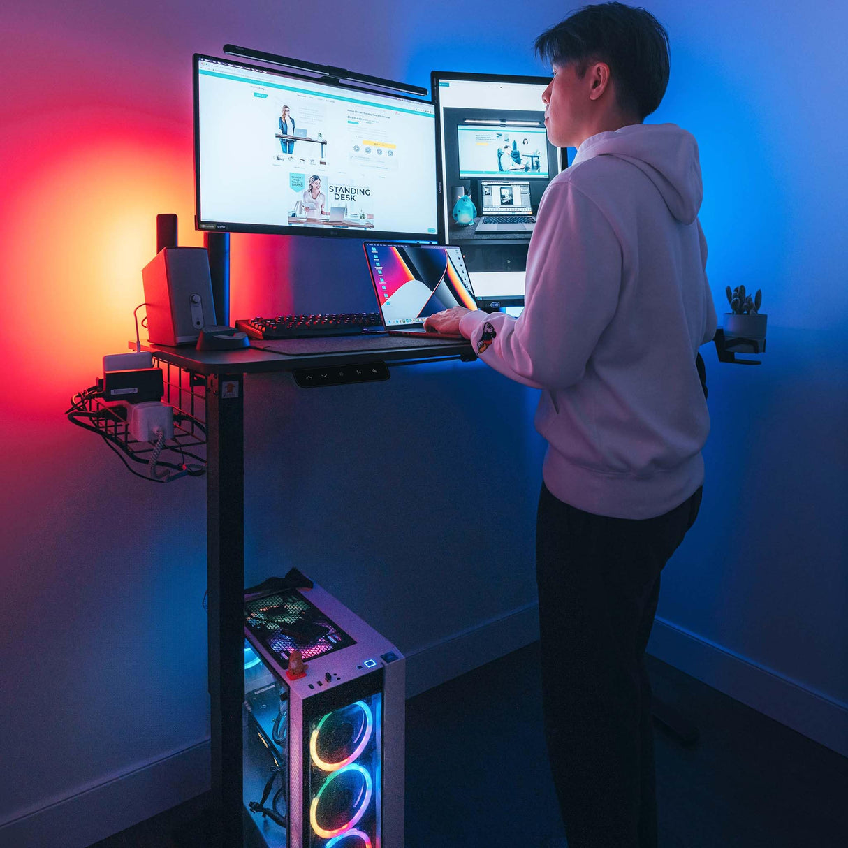 MOTIONGREY - Electric Motor Height Adjustable Standing Desk, Ergonomic Stand Up Desk, Adjustable Computer Sit Stand Desk Stand (Black + Black, 55 Inch) MOTIONGREY