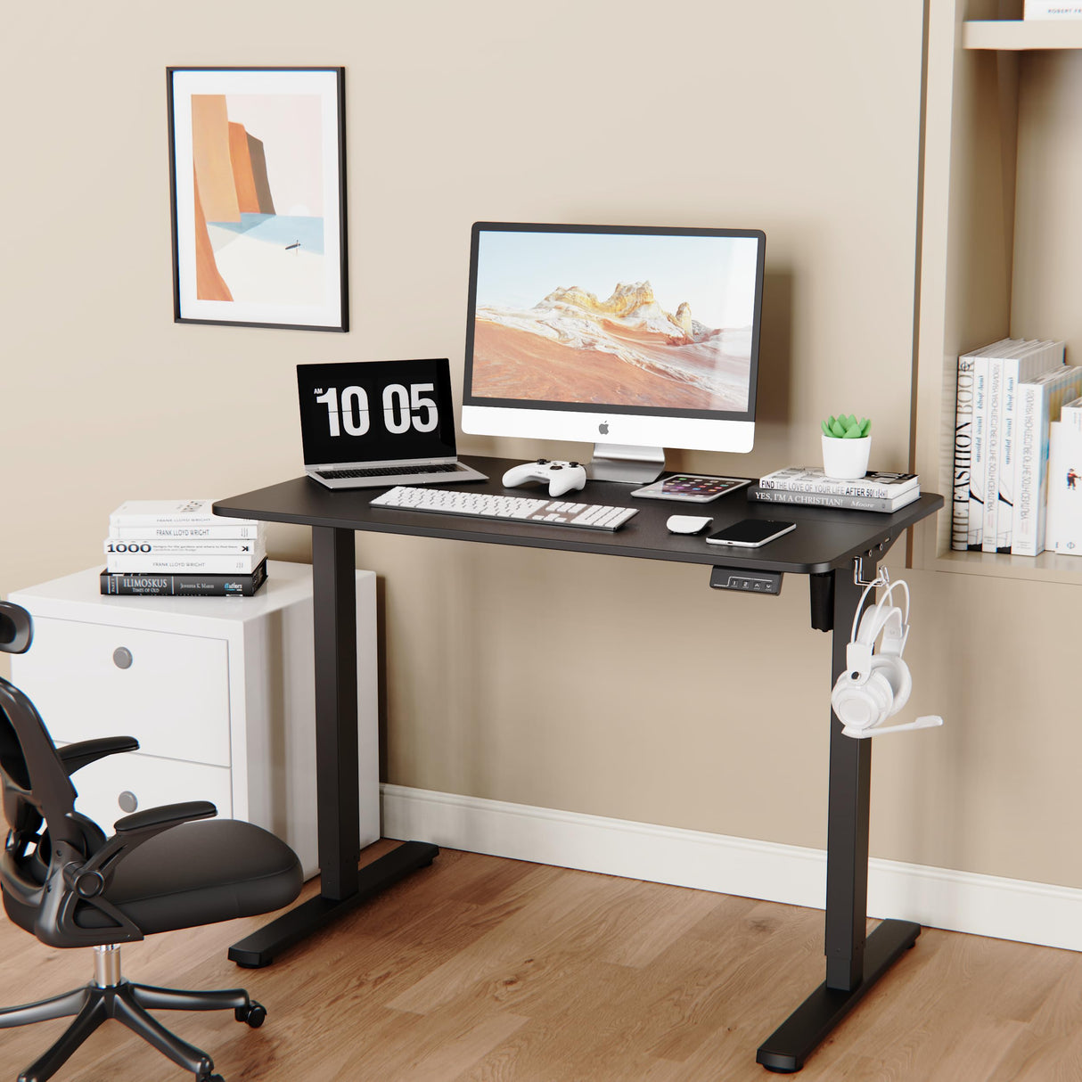 LongKe Electric Standing Desk Adjustable Height, 40x24 Inches Sit Stand up Desktop for Home Office, Ergonomic Rising Computer Table with Memory Preset, Black LongKe