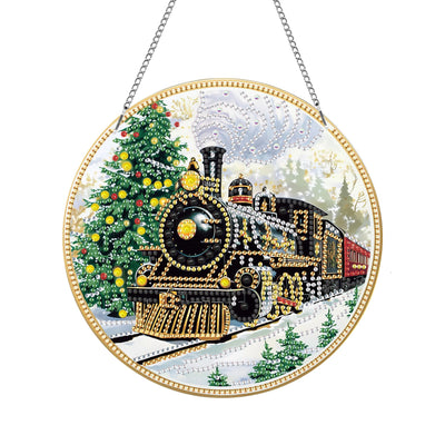 Kaliosy Sun Catcher Train Window Hanging Ornament - Outdoor Porch Decor, Christmas Ornaments Themed Diamond Art, Acrylic Board Diamond Painting for Wall Home Garden,Indoor Decor 8x8 inch