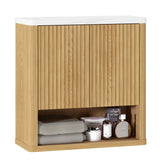 HOMEFORT Bathroom Wall Cabinet, Medicine Cabinets, Over The Toilet Storage Cabinet with 2 Doors, Adjustable Shelf and Faux Marble Top, Natural Oak HOMEFORT