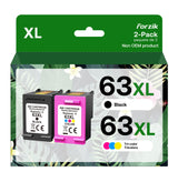 Forzik Remanufactured 63XL Ink Cartridge Replacement for HP Ink 63 63XL Works with OfficeJet 3830 4650 4652 5255 Envy 4520 5540 DeskJet 1110 2130 Printer(1Black,1Color,2 Pack) Forzik