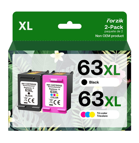 Forzik Remanufactured 63XL Ink Cartridge Replacement for HP Ink 63 63XL Works with OfficeJet 3830 4650 4652 5255 Envy 4520 5540 DeskJet 1110 2130 Printer(1Black,1Color,2 Pack)