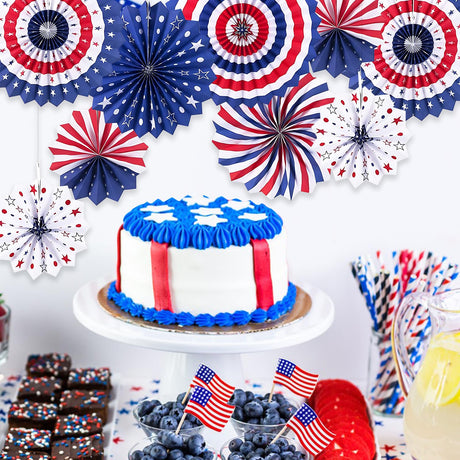 4th of July Patriotic Decorations Outdoor, Memorial Day Decorations, Fourth of July Decorations for Home, Hanging Paper Fans for Independence Flag Day Party Decor LRCXL
