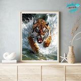 KEYIFA 5D Diamond Art Tiger, DIY Diamond Painting Kits for Adults, Round Full Drill, Tiger Diamonds Dots Mosaic Painting, Crystal Gem Arts Craft for Home Wall Decor 12x16 in KEYIFA