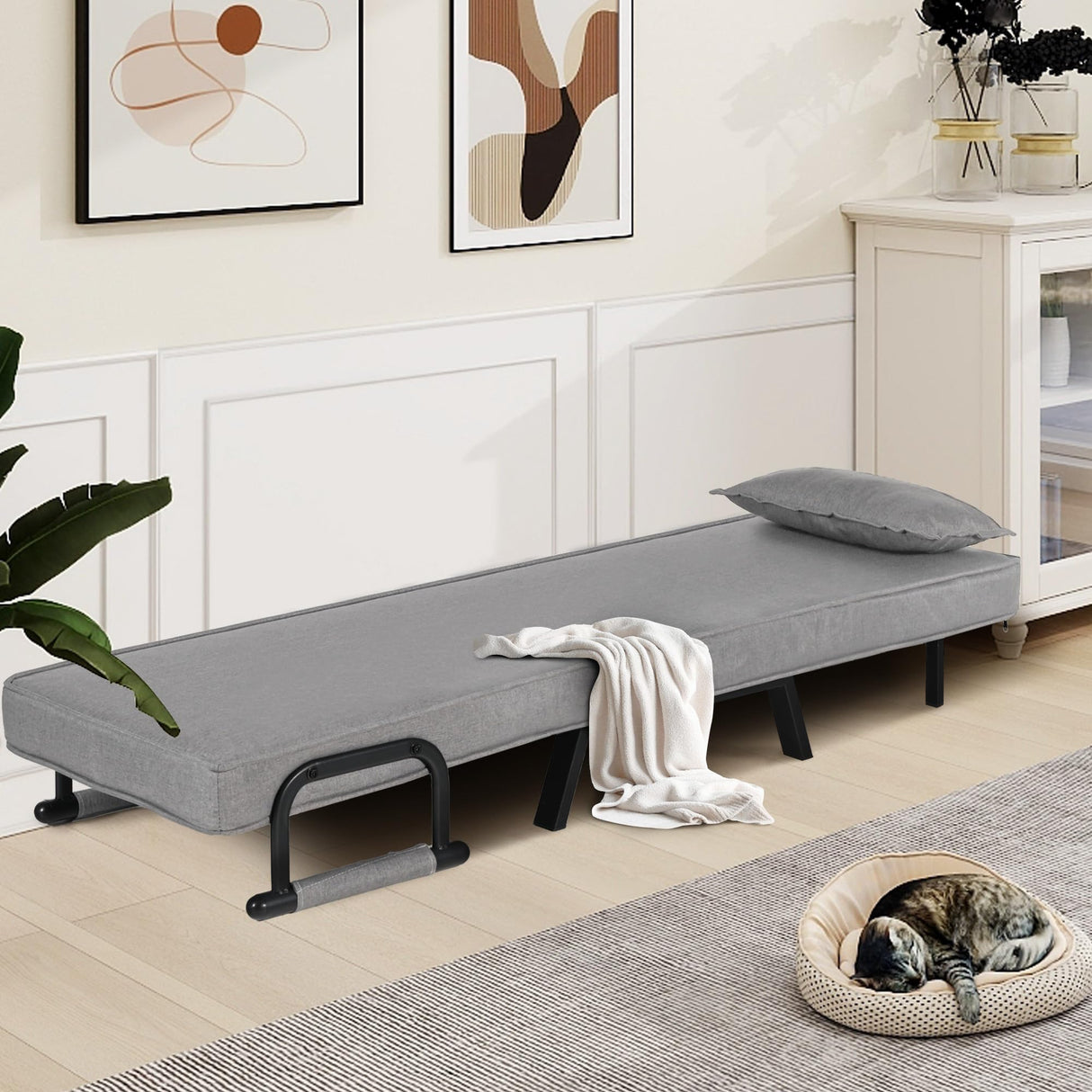 TYBOATLE Folding Chair Bed, Comfy Convertible Sleeper Sofa, 5 in 1 Folding Bed with 5-Position Adjustable Backrest & Pillow, Floor Single Chairs, Cozy Futon Chair for Small Spaces, Office (Light Grey) TYBOATLE