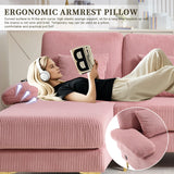ZEIINPA U Shaped Sectional Sofa Couch for Living Room, 4 Seat Modern Corduroy Sofa with Double Chaise, USB and Lights, 104 inches(Pink Corduroy) ZEIINPA