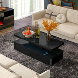 oneinmil 4-Piece Table Set Includes A Modern Coffee Table, A 70 Inch TV Stand with 36 Inch Electric Fireplace and 2 LED Light Nightstands, Elegant Black Tables for Living Room, Bedroom, Black oneinmil